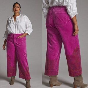 Anthropologie Pilcro Skipper Cropped Wide Leg Corduroy Pants in Hot Pink 27P